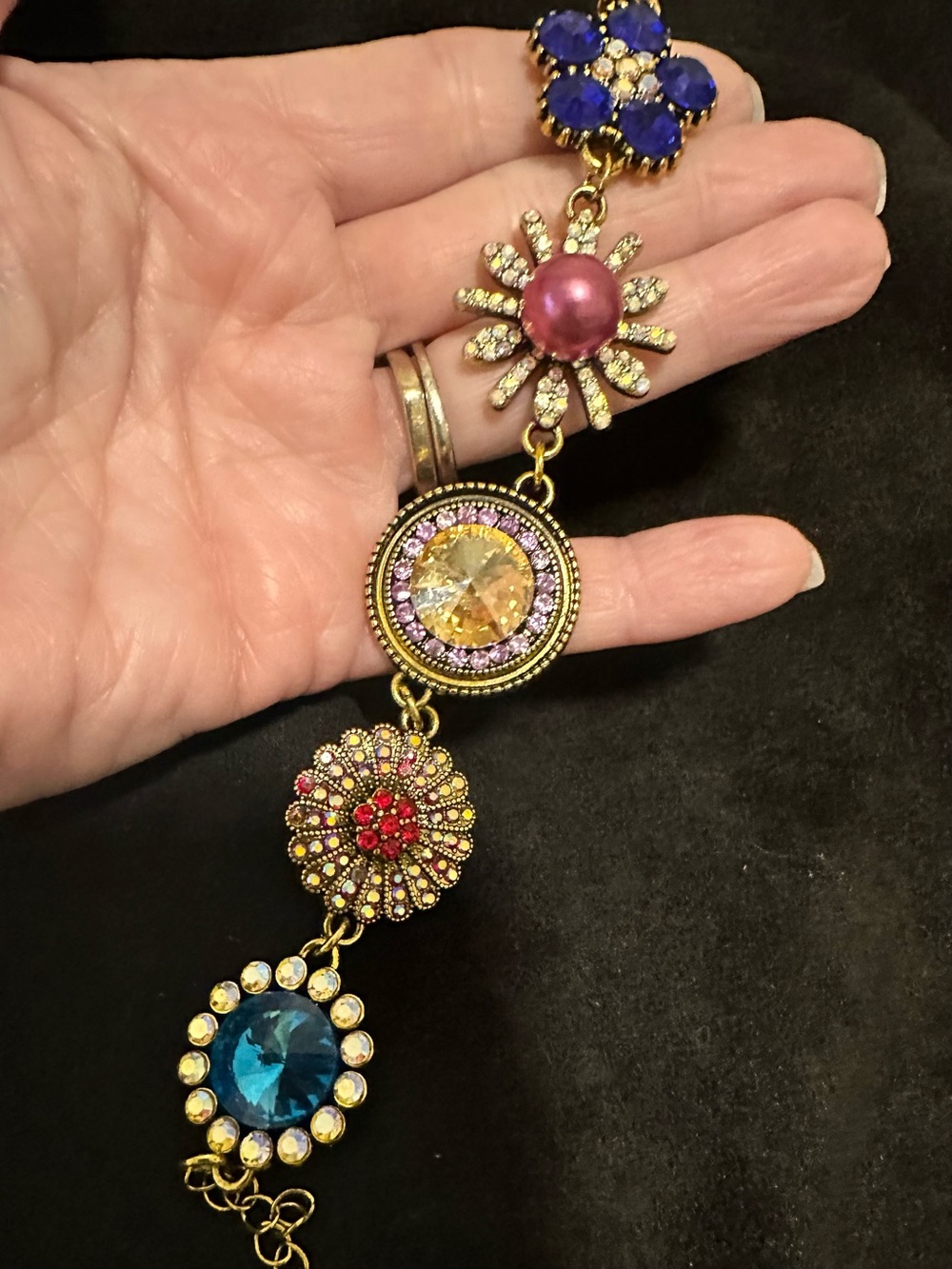 Artisan Floral Statement Bracelet - Pink, Blue, Teal, Gold